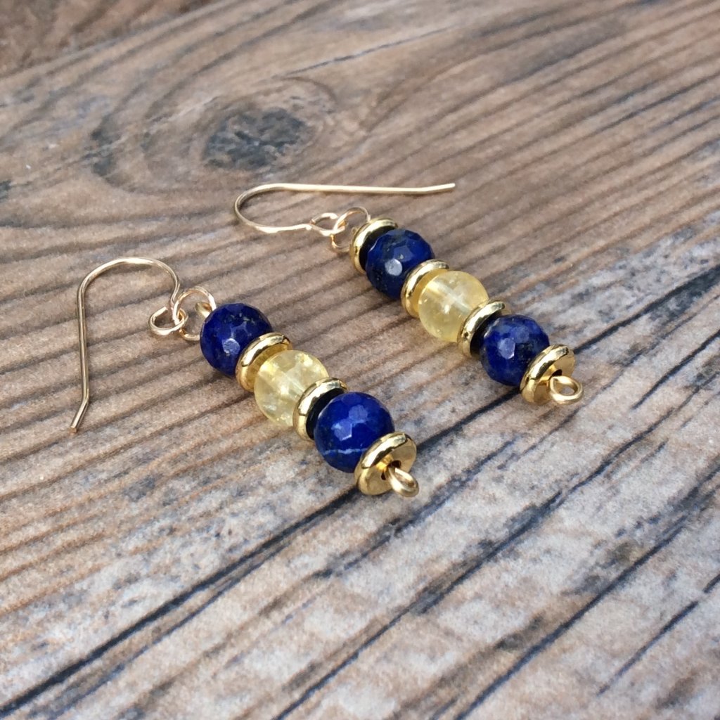 Lapis Earrings With Citrine, Throat Chakra, Crystal Healing Jewelry